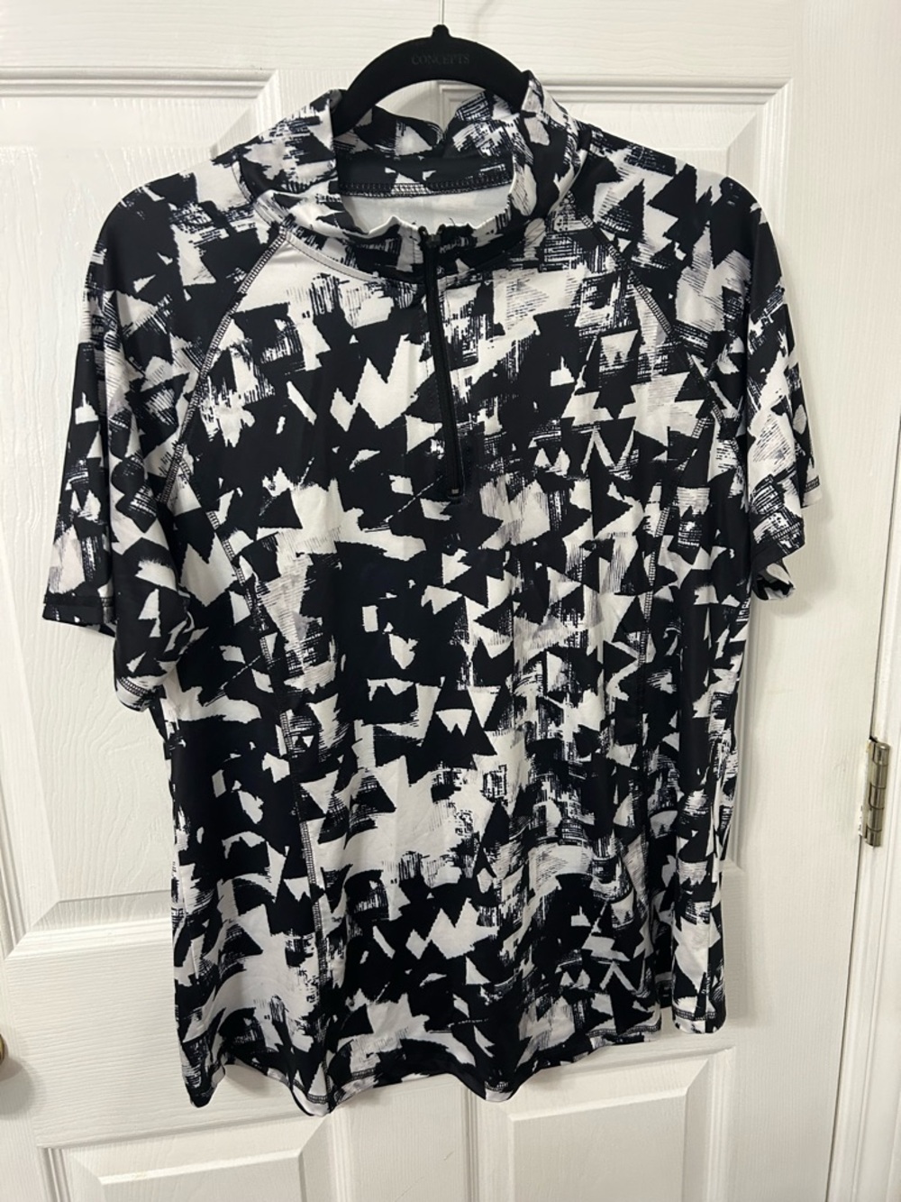 Black & White Geometric Half-Zip Polo Top